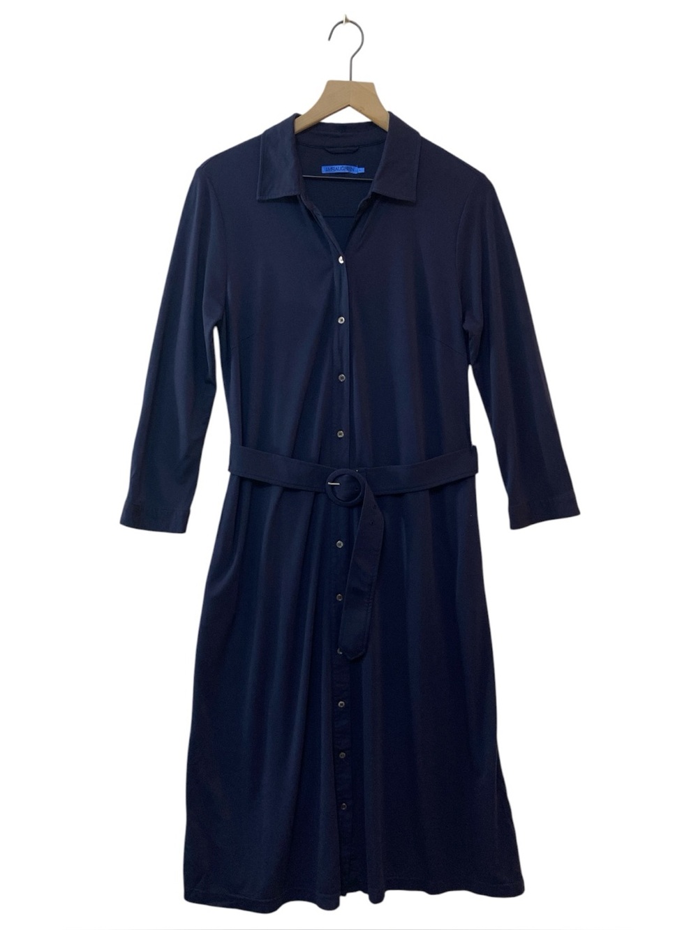 J. McLaughlin Pamela Shirt Dress Size L Navy‎ Blue Belted Rayon Blend Career